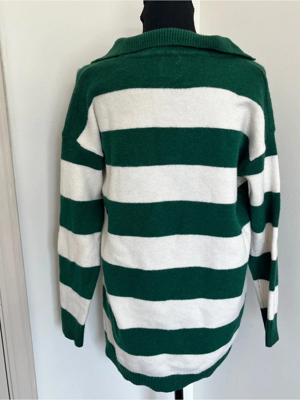 Princess Polly Green Cream Striped Polo Sweater Rugby Preppy S/M